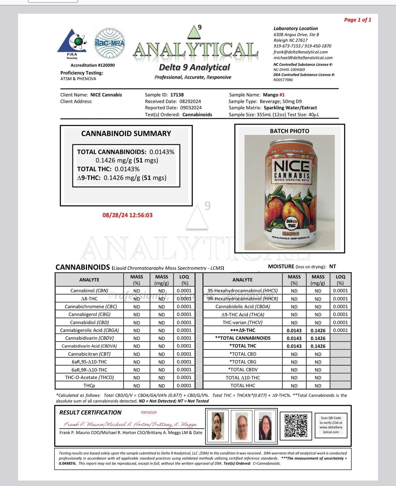 Nice Cannabis D9 Seltzer Mango - Image 2